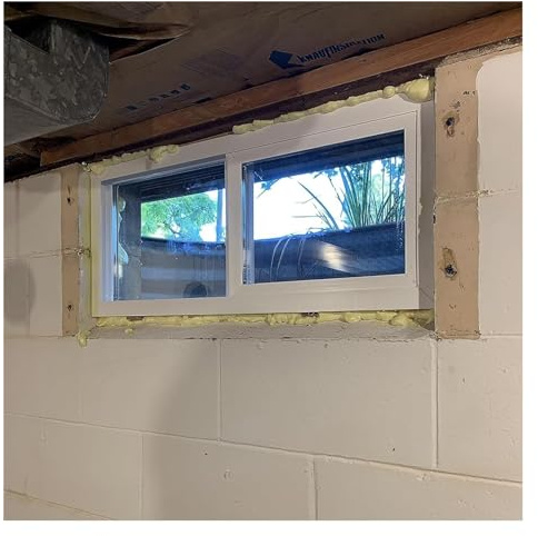 Horizontal Sliding Window Replacement, Family Garage Basement Window with Screen and Internal Locks