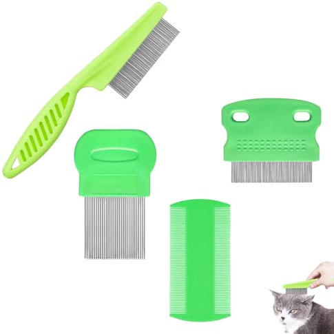 4 Stück Katze Hund Flohkamm, Metall Zähne Läusekamm, Floh Tränenfleckentferner Kamm, Läuse Kamm Set, Haustier Kämme für Kleine, Mittlere & Große Haustiere