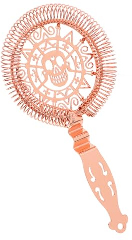 VICASKY Colino Cocktail in Acciaio con Design Teschio Passino Bar con Manico Ergonomico per Filtrare Ghiaccio e Strainer Spoon per Bar Professionale e Casa Rosa Oro