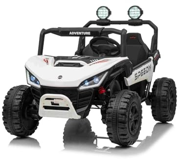 Beneo Motors 24V Kinder Elektroauto 2-Sitzer 4×4 T‑REX Ride kinderauto mit Fernbedienung 2,4 GHz, Lithium Akku 21,6V/5Ah, LED-Leuchten, MP3/USB/AUX, 4×45 W Motor – Elektrofahrzeug für 3–8 Jahre, weiß