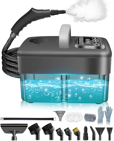 Mecmic Upgrade Vaporeta Limpieza Hogar - 2500W, 6 Niveles Ajustables, Depósito de Agua de 1,6L, Vapor a 120 °C, Calentamiento en 15 s, Portátil con 10 Accesorios, Limpieza de Sofa,cortinas,Gris