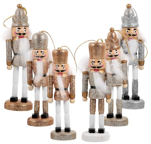SOIMISS 6pezzi Schiaccianoci Natalizi in Legno da Appendere Decorazione da Tavola Pupazzo di Natale Regalo di Festa Artigianale Ornamento Realistico per Albero di Natale