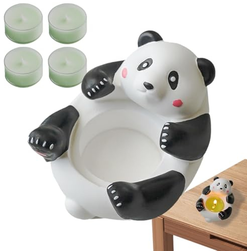 Velas Candelita Perfumadas,Candelabros Votivos - Bonito soporte para estatua de panda con 4 velas aromáticas | Pequeñas figuras de animales, bandeja decorativa para luz de té, artesanías de yeso, sopo