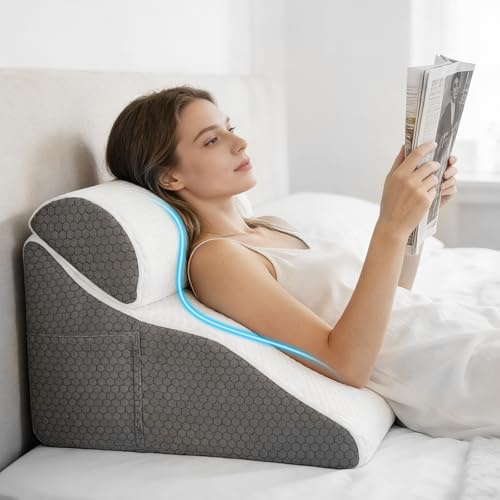 Bed Wedge Pillow, 10-in-1 Folding Memory Foam Sleeping Support Pillow with Headrest, Adjustable Incline Triangle Orthopedic Cushion for Sleep Apnea, Acid Reflux, GERD, Back Pain, Snoring,Leg Elevation