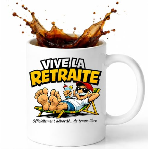 Générique Mug Vive la Retraite - Tasse Retraité 325 ml - Idée Cadeau Anniversaire, Fêtes, Noël - Mug Blanc Imprimé en France (Homme)