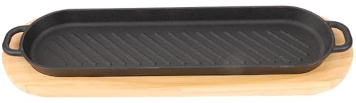 NUOBESTY Plato para Filetes de Hierro Fundido Resistente Base de Madera, Sartén para Barbacoa para Compartir en Familia