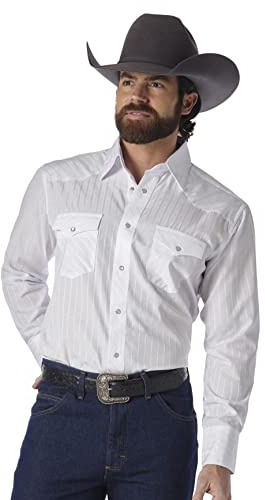 Wrangler Men's Sport Western Two Pocket Long Sleeve Snap Shirt Shirt, White, M