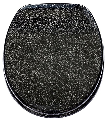 Sanilo WC Sitz mit Absenkautomatik, hochwertiger Toilettendeckel, einfache Montage, stabile Scharniere, Glitzer Schwarz