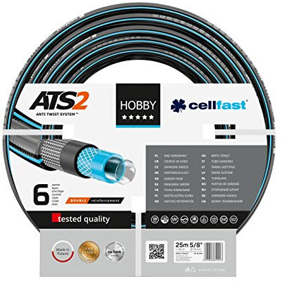CELLFAST Gartenschlauch HOBBY ATS2 16-211, 5/8, 25 m, Schwarz | Gartenschlauch für Garten und Bewässerung, ATS2-Technologie, flexibler Wasserschlauch, Gartenarbeit