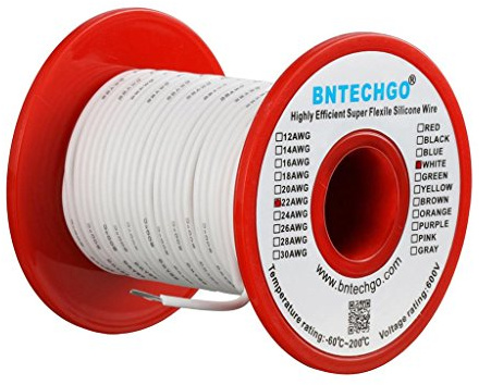 BNTECHGO 22 Gauge Silicone Wire Spool 100 ft White Flexible 22 AWG Stranded Tinned Copper Wire