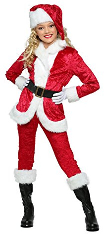 Fun Costumes Girl's Sweet Santa Costume, Spark Joy and Christmas Spirit with this Adorable Santa Outfit for Young Kids - White, Large (12-14)
