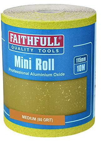 Faithfull FAIA1080Y 10 m Medium (Körnung 80), Schleifpapier-Rolle, Gelb (Standard), 115 mm x 10 m
