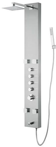 Blue Ocean ™ 59” Stainless Steel SPS8819 Thermostatic Shower Panel Column System with Rainfall Shower Head, Body Nozzles, and Handheld Shower Head. Shower Tower