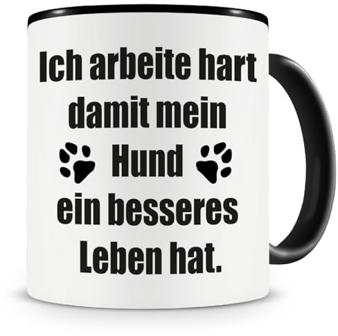 Samunshi® Ich arbeite hart damit meine Hunde Tasse Kaffeetasse Teetasse Kaffeepott Kaffeebecher Becher 300ml schwarz