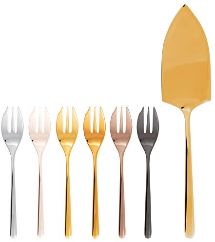 SAMBONET - Set 6 Forchette Dolce E Pala Torta Linear Pvd Mix & Play