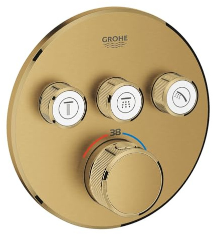 GROHE Grohtherm Smartcontrol, Unterputz Thermostat Dusche und Badewanne (3 Absperrventile, ultraflaches Design, Wandrosette aus Metall, Fertigmontageset, ohne Rohbau-Set SmartBox), gold, 29121GN0