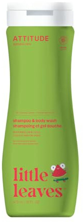 ATTITUDE Little Leaves Shampoo e gel doccia per bambini 2 in 1 – anguria e cocco (473 ml) – Shampoo per bambini biodegradabile – Shampoo per bambini & gel doccia vegano – Shampoo per bambini