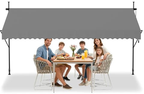 AufuN Klämmarkis, manuellt infällbar, ljusgrå, kräver ingen borrning, solskydd av UV-resistent polyester, justerbar höjd, 350 x 120 cm