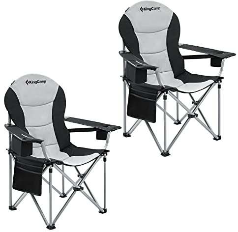 KingCamp Campingstuhl, faltbar, robust, für Erwachsene, 2 Stück, Höhe 160 kg, Campingstühle mit Verstellbarer Lendenwirbelstütze & Kühltasche, hohe Rückenlehne, Stuhl für Garten, Angeln, Schwarz