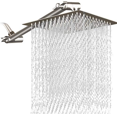 Alcachofa de ducha cuadrada de 12 pulgadas con brazo de extensión ajustable de 11 pulgadas, cabezal de ducha grande de acero inoxidable de alta presión, ducha de lluvia ultra fina con fácil de