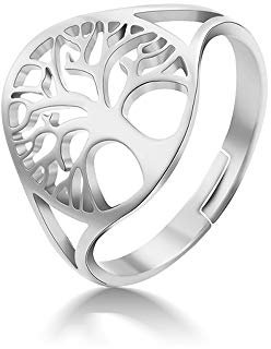 24 JOYAS Anillo Árbol de la Vida Ajustable para Mujer. Alianza redimensionable con Significado Familiar y Regalo romántico para Mujer (Plateado)