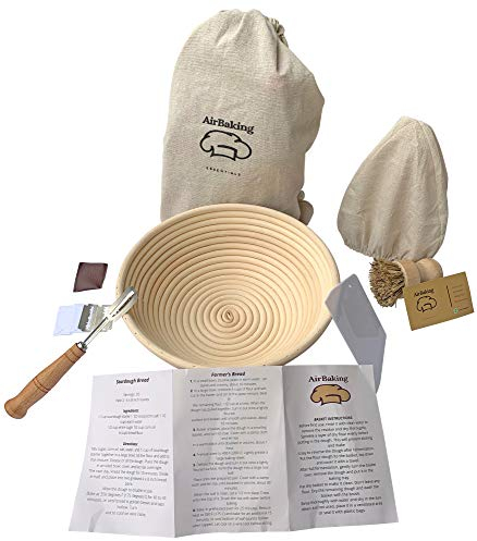 AIRBAKING | Banneton Sourdough Bread Proofing Basket with Accessories, Baking Equipment kit uk, Proving Stone, Craft Rattan Basket, Thermomix Starter, Adults Bakeware Kombucha, Bread Baking Kits Potty