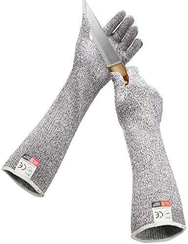 GRSTREE Gartenhandschuhe Damen， Schnittschutzhandschuhe mit langen Ärmeln, Hochleistungsstufe 5 Anti-Schnittärmel, Lebensmittelechte Qualität，EN388-zertifiziert Arbeitshandschuhe Herren Größe M