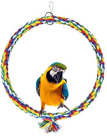 Andiker Bird Swing, Cage Hanging Toys Cotton Rope Swing Bite Resistance Perches Toy Parrot Toy Boredom Breaker for Budgie, Cockatiels, Conures, Finches, Small Parakeets (L 25cm)