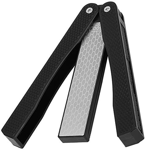 Double Sided Diafold Sharpener, Fine/Coarse Diamond Sharpening Stone, 400/600 Grit Foldable Knife Sharpener Gritstone Whetstone Anti-Slip Handheld (Black)
