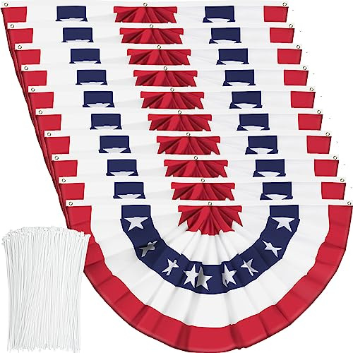 10 Stück USA-Falten-Fahne amerikanische US-Wimpelkette patriotische halbe Fan Banner Flagge mit Leinwand Header und Messingösen für den 4. Juli Gedenktag, Innen- Außenbereich, Dekoration (3 x 3 Fuß)
