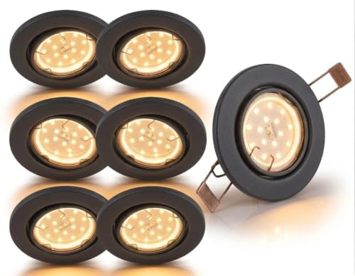 Trango 6er Set 6729-061MOSD LED Einbaustrahler in matt Anthrazit Rund inkl. 6x 5 Watt 3-Stufen dimmbar Ultra Flach LED Modul Leuchtmittel 3000K warmweiß, Einbauleuchte, Deckenstrahler, Deckenleuchte