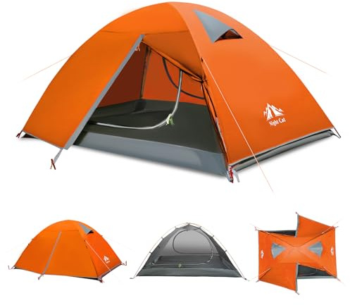 Night Cat 2-Persons Backpacking Tent: Waterproof Lightweight Camping Tent for Two People Hiking Outdoor Mountain with Aluminum Poles and Rainfly Army Green