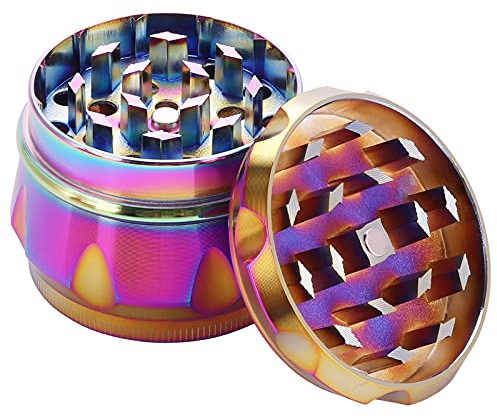 Rantecks ​​Molinillo de hierbas Molinillo de especias de aluminio de 4 piezas con un raspador de polen, perfecto para los amantes de la comida que desean la excelencia culinaria, colorido