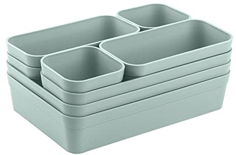 Gariella 1x Schubladen-Organizer Set Aufbewahrungs-Box Einteiler Trenn-System verstellbar Utensilien Stauraum Wohn-Badezimmer Kunststoff pastell-grün