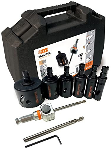 Mandrex | Lochsägen Set MHSE1002D EasyXcut 10-teilig Bi-Metall mit 45 mm Schnitttiefe für Stahl, Holz & PVC | Ø 19-68 mm