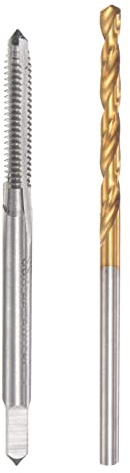 sourcing map 4-40 UNC Taraud Droit Cannelure et 2,3mm Hélicoïdal Foret Embout Ensemble Titane Plaqué 6542 Haute Vitesse Acier Trépan Forage Machine Taraudage