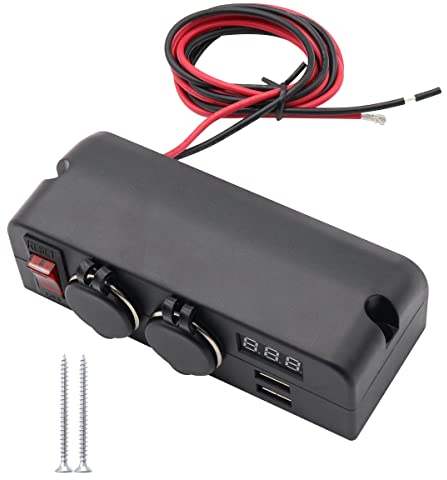 Tiardey Caricabatterie con Doppia Presa USB e Doppia Presa di Corrente 12V Adattatore Splitter per accendisigari con interruttori a LED on/off per Auto,Camper,Camion,Barca
