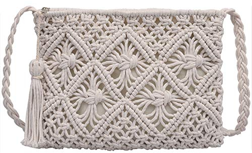 EVEOUT Clutch für Damen Stroh Handtasche Vintage handgewebte Tasche Sommer Strandtasche Weiß