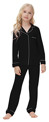 Verve Jelly Barn Småbarn Baby Flicka Pojke Pyjamas Set Långärmad Button-Down skjorta Topp med långa byxor Ledig Loungewear Höst Vinter Nattkläder, Svart, 13-14 Years