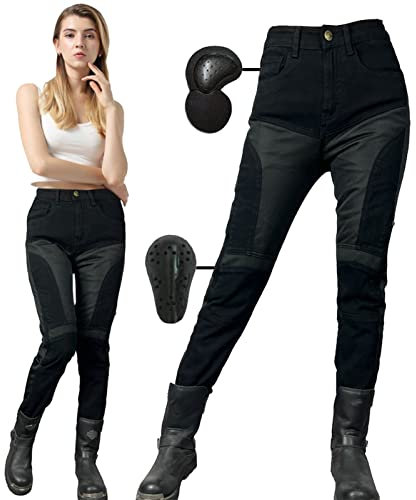 SHUOJIA Pantaloni Moto Uomo/Donna Con Protezione Lavoro Racing - Jeans Cargo Pantaloni Moto Motocross Elastici Estivi Con 4 Paia Di Imbottiture Protettive (Upgrade-Armor,M)