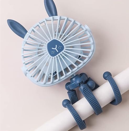 Ventilador de Cochecito con Orejas de Conejo, Ventilador Bebe con Trípode Flexible y Luz LED, Ventilador USB Portátil, Pilas Recargables, 360°Giratorio, para Asiento de Coche, Cuna, Camping, Oficina