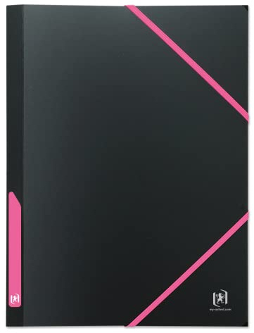 OXFORD Pochette Plastique 3 Rabats For Students A4 avec Elastique Dos 30mm Couverture Polypro Bicolore Noir/Rose