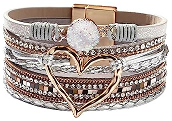KunBead Jewelry Heart Leather Wrap Bracelets for Women Handmade Braided Boho Multilayer Magnetic Buckle Bracelet Wristband Cuff Bangle Birthday Gifts
