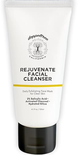 Detergente esfoliante per il viso Doppeltree 3 in 1 con acido salicilico al 2%, silice idratata e carbone attivo per una pelle più pulita, controllo del sebo e anti-invecchiamento