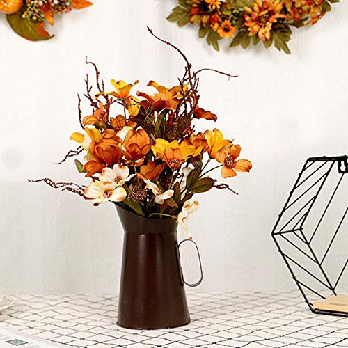 BFYDOAA Bouquet Autunnale e Brocca Vintage per Centrotavola, Composizioni di Fiori di Seta Color Autunno in Vaso di Metallo per la Festa del Raccolto del Ringraziamento