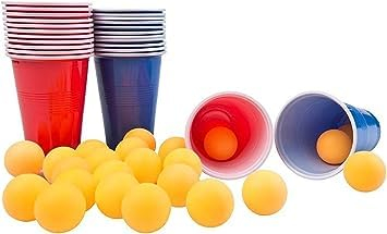 BARGAIN4ALL Ensemble de 48 jeux à boire pour fête d'adultes | 24 gobelets en plastique pour bière-pong et 24 balles de ping-pong
