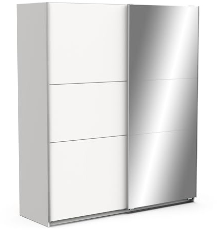 Demeyere Porta Scorrevole con Specchio e Armadio Moderno, Colore: Bianco Opaco e Finiture in Metallo, 178.1 x 59.9 x 203 cm, Legno Ingegnerizzato