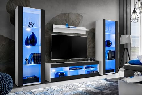 Komodee Wohnwand TV Tivoli Grande A1 Schwarz/Weiß 250x159x35 cm
