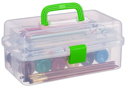 Relaxdays Aufbewahrungsbox 9 Fächer, Sortierbox Bastelmaterial, Künstlerbedarf, HBT 14 x 33 x 19,5 cm, transparent-grün