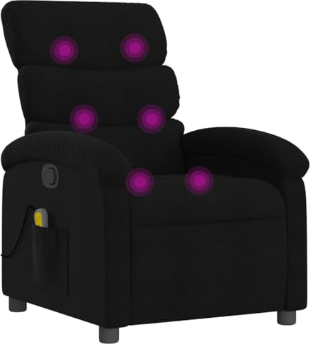 vidaXL Fauteuil de Massage Inclinable sans Adaptateur Secteur, Chaise de Relaxation avec Dossier, Siège avec Repose-Pied, Fauteuil TV de Salon, Moderne, Noir Tissu